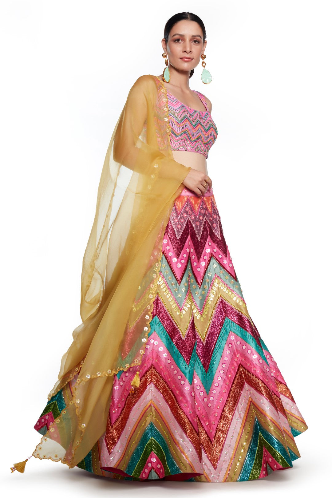Sb Signature Pink Chevron Embroidered Lehenga Set-Siddhartha Bansal
