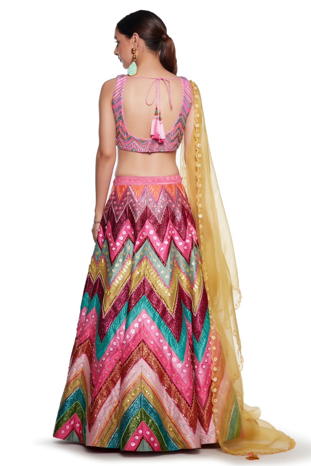 Sb Signature Pink Chevron Embroidered Lehenga Set-Siddhartha Bansal