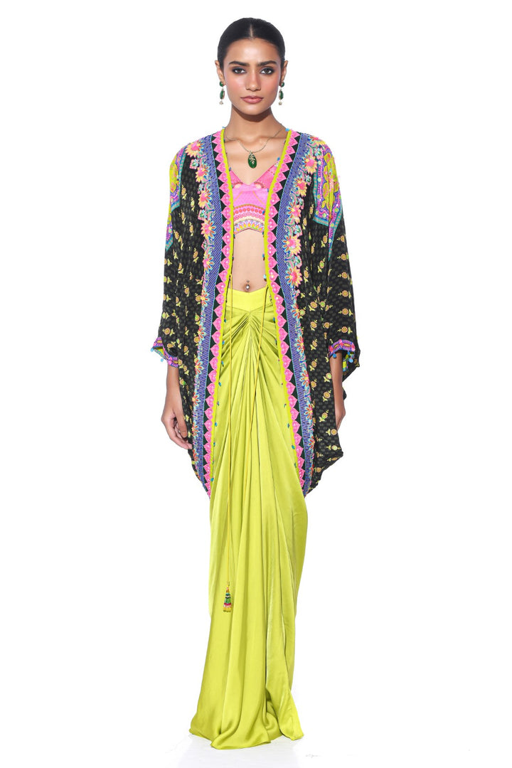 Olive Hand Embroidered Shrug Set-Siddhartha Bansal