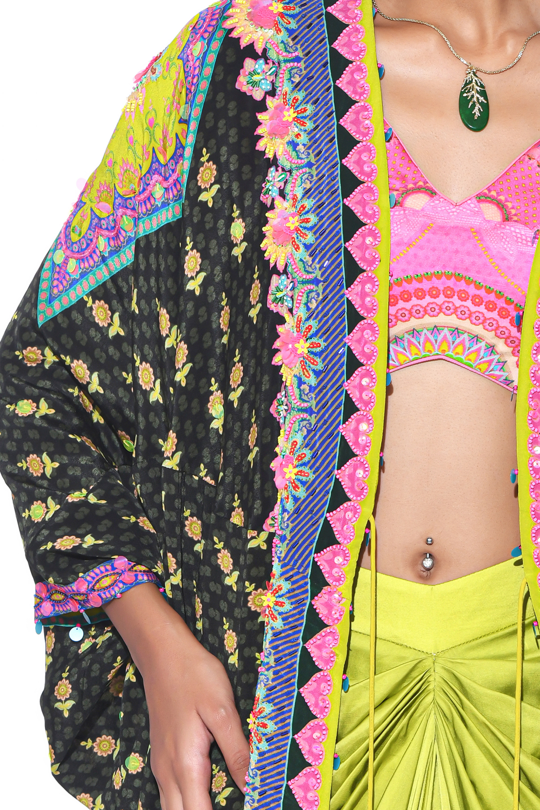 Olive Hand Embroidered Shrug Set-Siddhartha Bansal