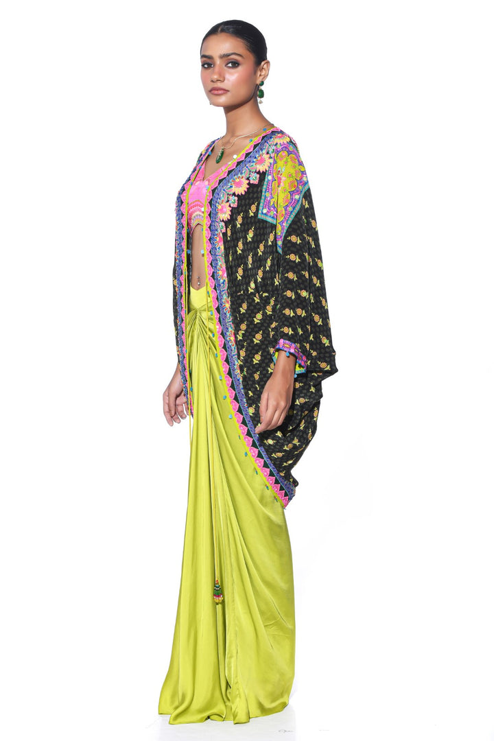 Olive Hand Embroidered Shrug Set-Siddhartha Bansal