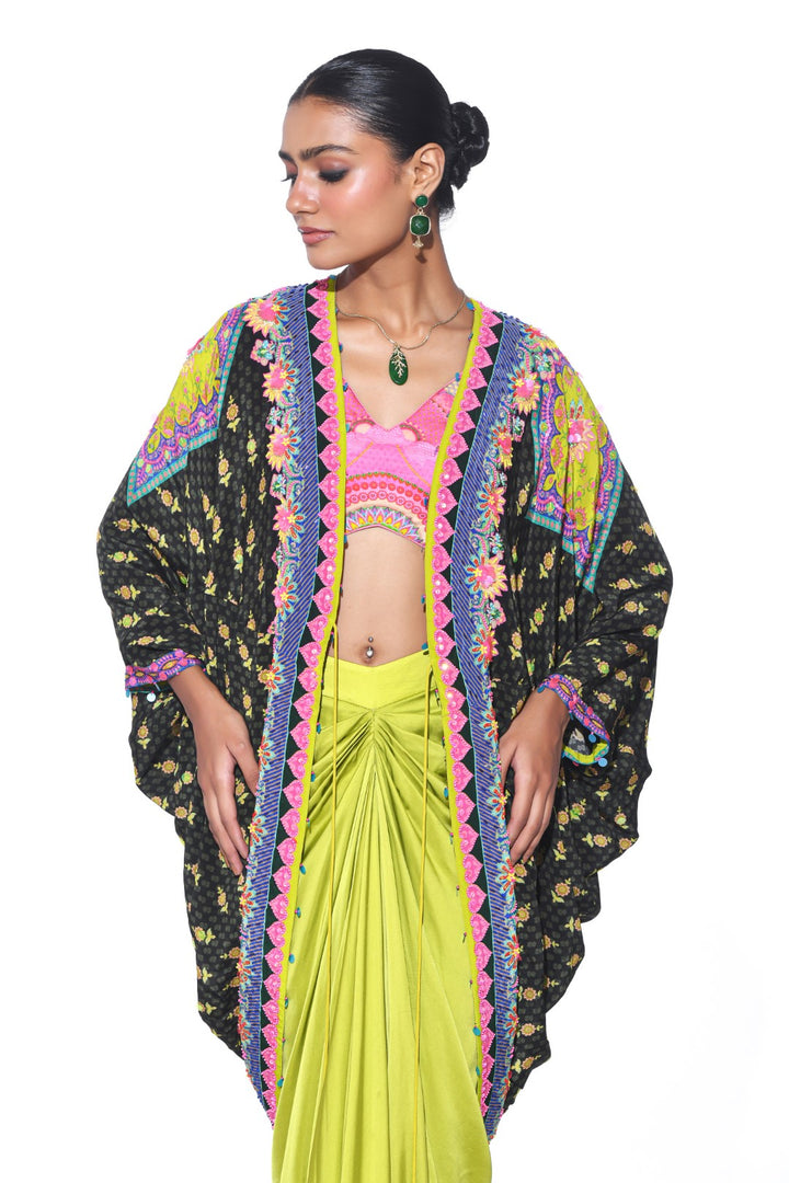 Olive Hand Embroidered Shrug Set-Siddhartha Bansal