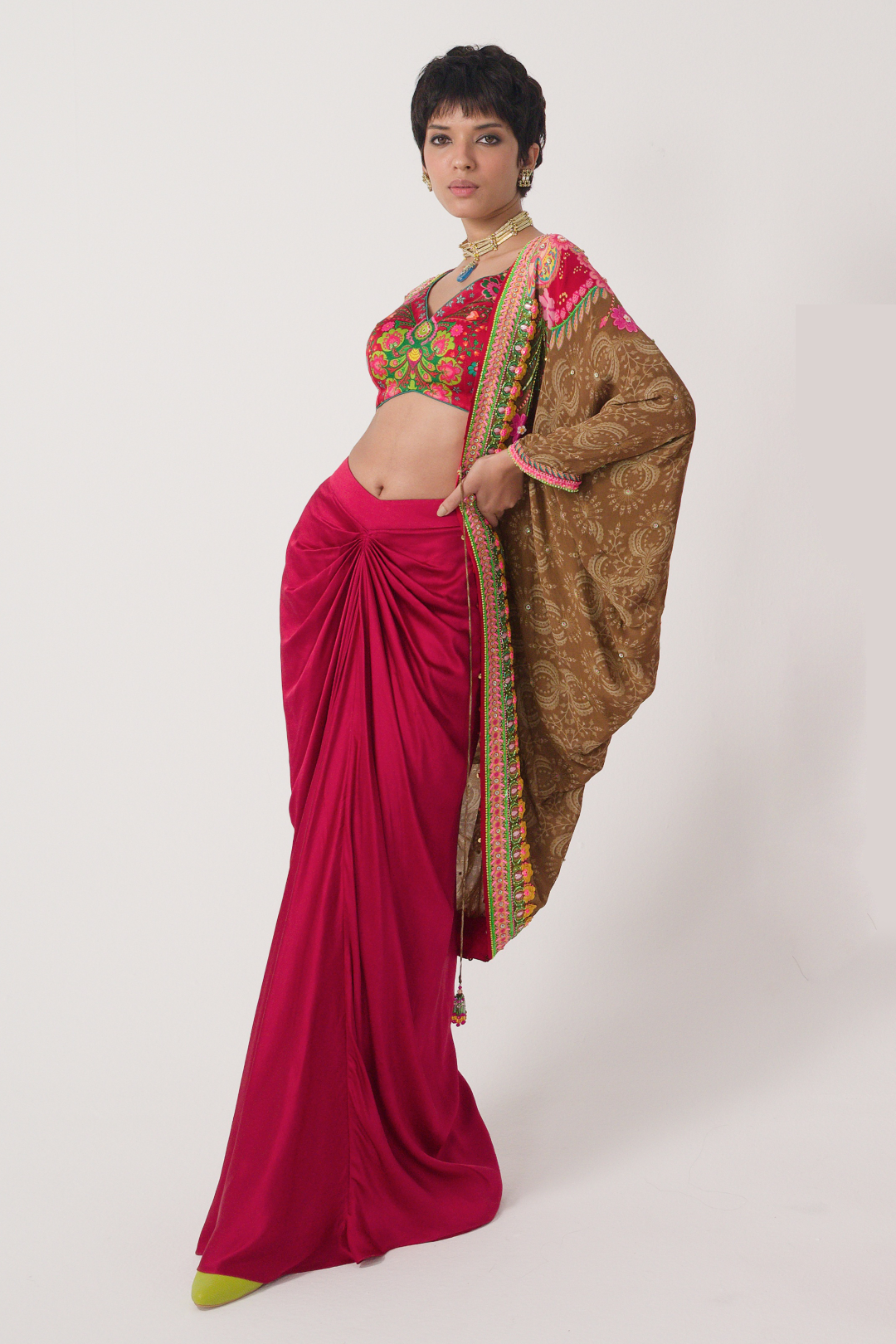 Earthy Brown Hand Embroidered Shrug Set-Siddhartha Bansal