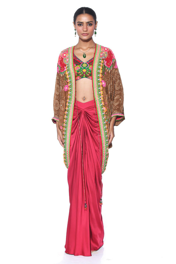 Earthy Brown Hand Embroidered Shrug Set-Siddhartha Bansal