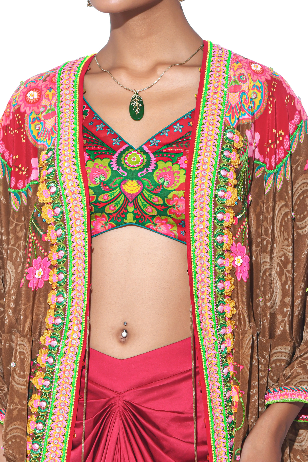 Earthy Brown Hand Embroidered Shrug Set-Siddhartha Bansal