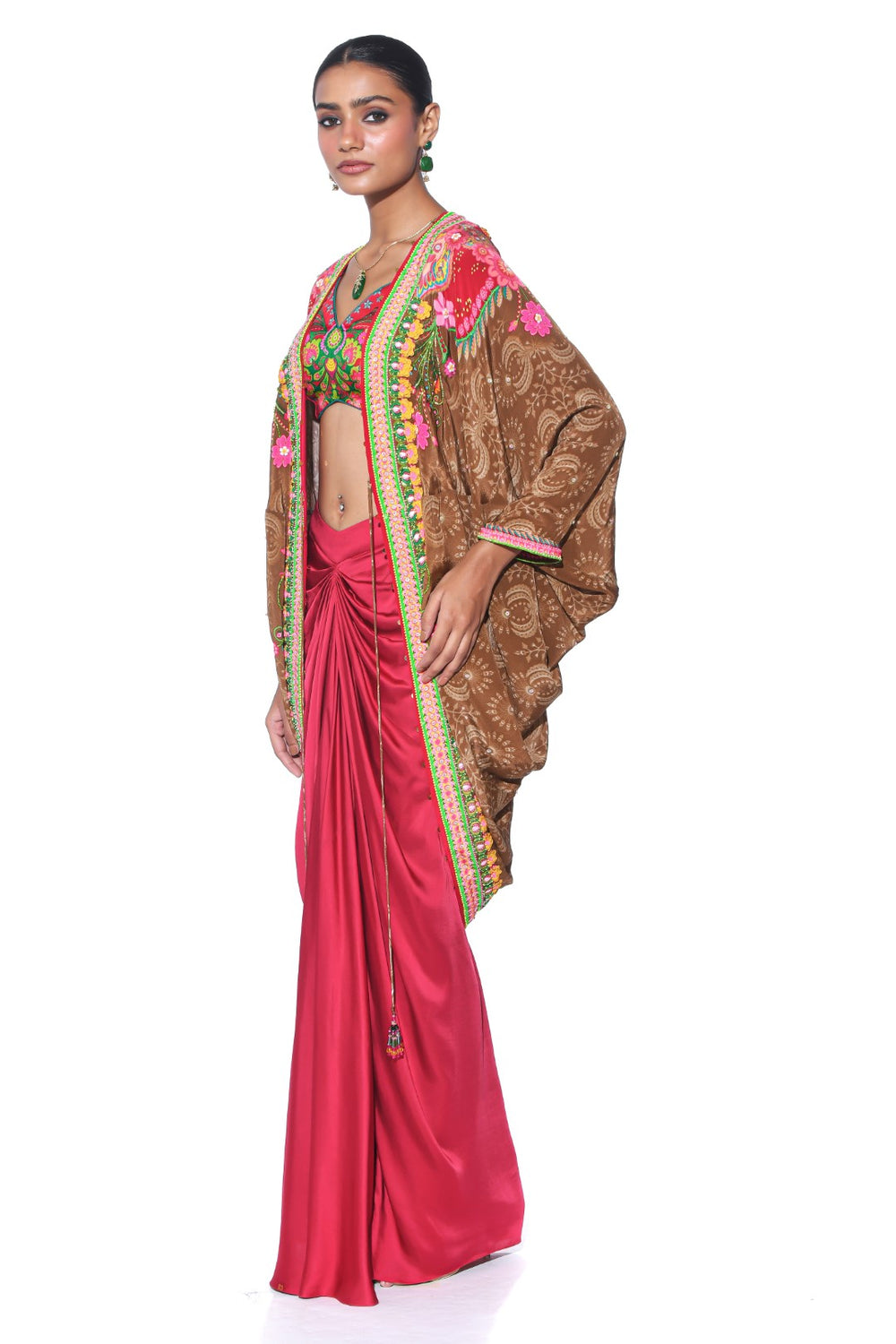 Earthy Brown Hand Embroidered Shrug Set-Siddhartha Bansal