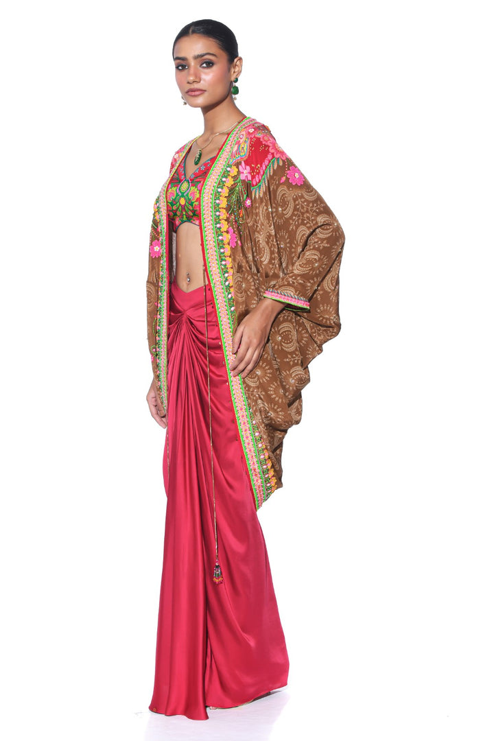 Earthy Brown Hand Embroidered Shrug Set-Siddhartha Bansal
