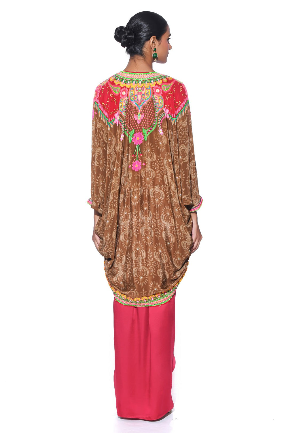 Earthy Brown Hand Embroidered Shrug Set-Siddhartha Bansal