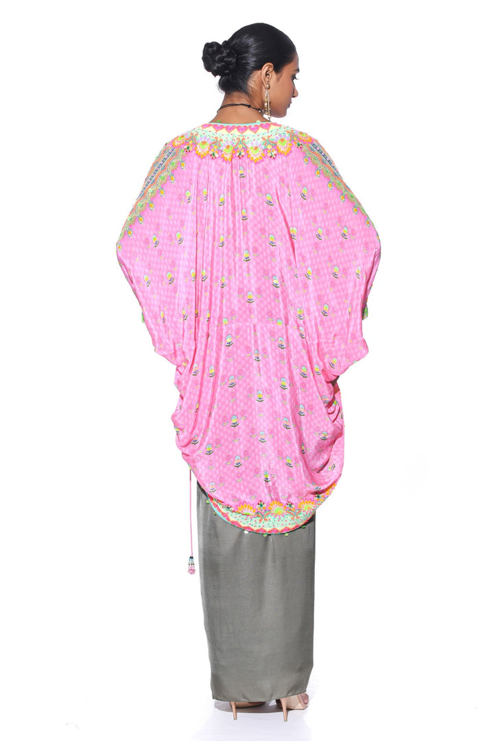 Garden Pink Hand Embroidered Shrug Set-Siddhartha Bansal