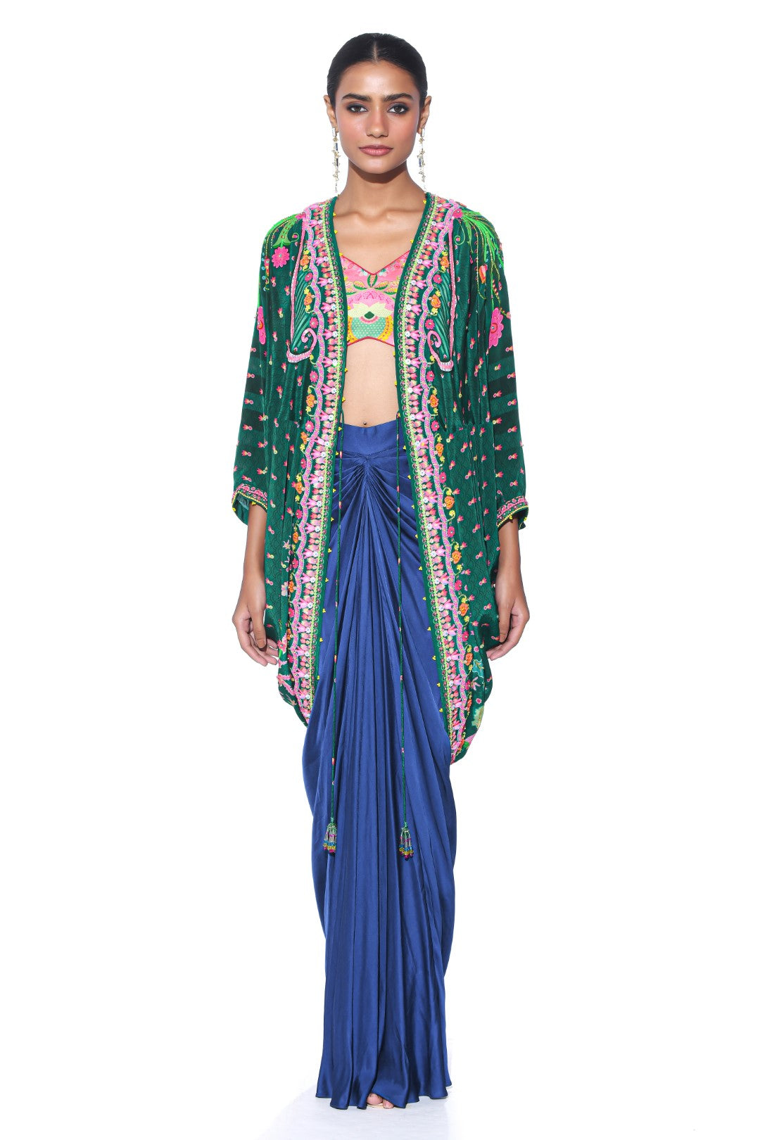 Emerald Hand Embroidered Shrug Set-Siddhartha Bansal