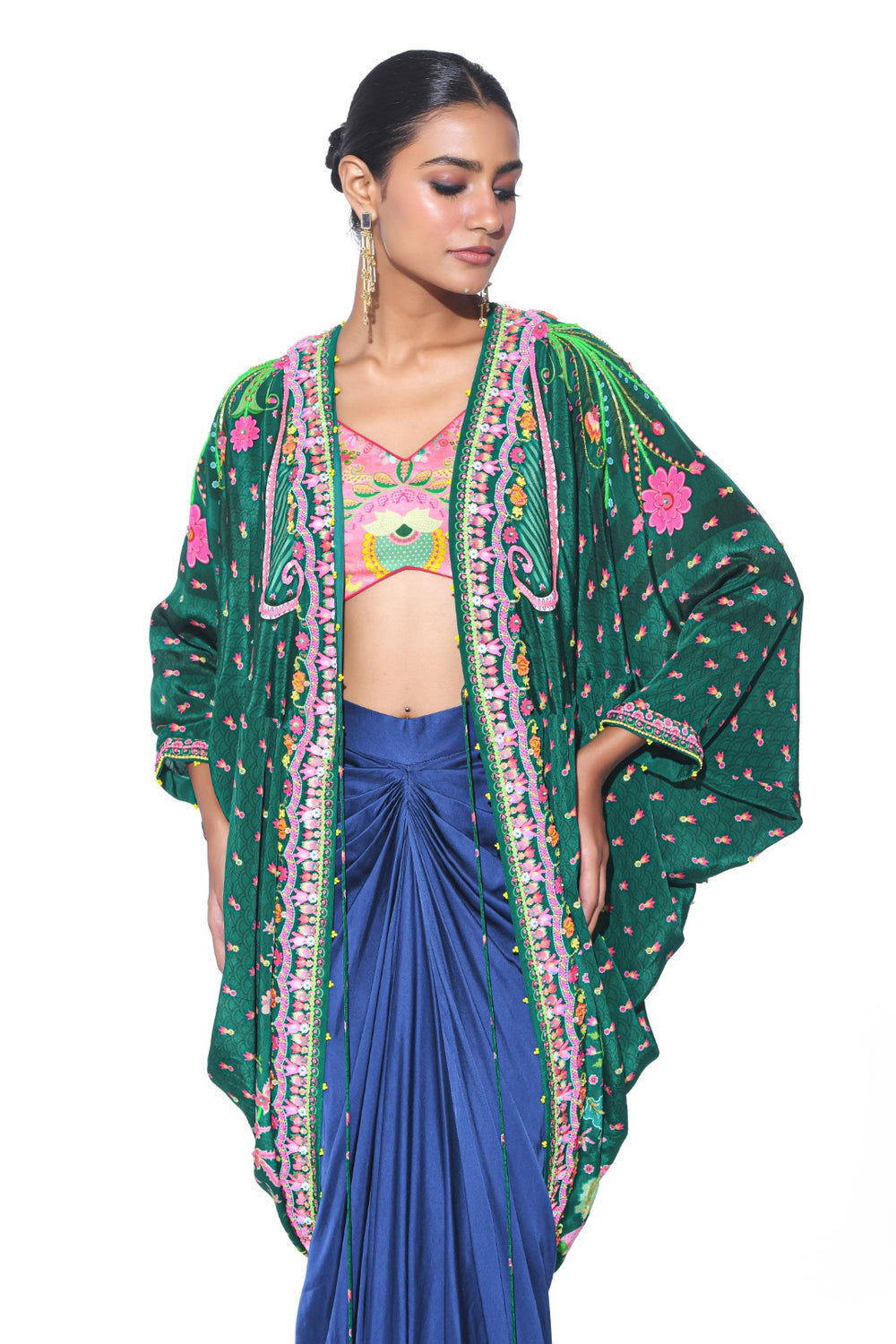 Emerald Hand Embroidered Shrug Set-Siddhartha Bansal