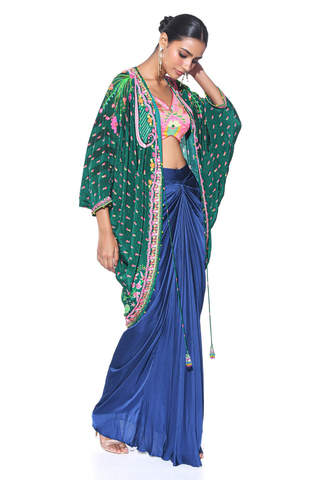 Emerald Hand Embroidered Shrug Set-Siddhartha Bansal