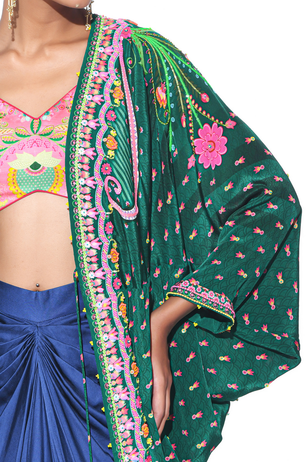 Emerald Hand Embroidered Shrug Set-Siddhartha Bansal