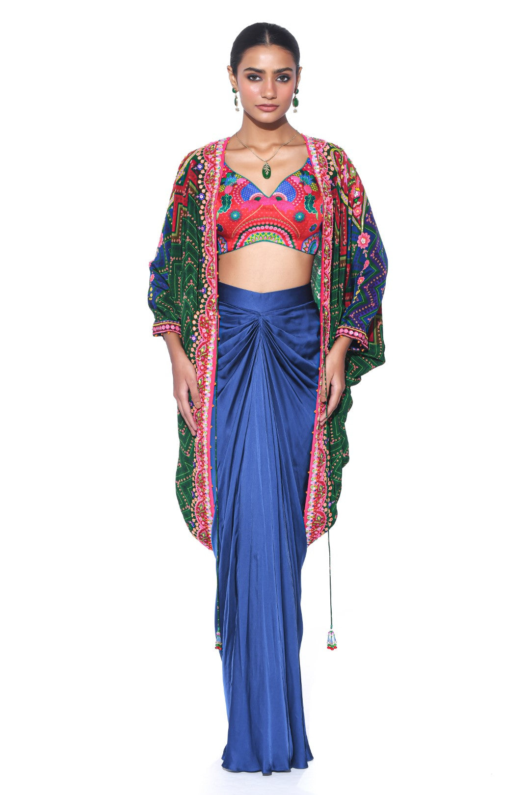 Jade Hand Embroidered Shrug Set-Siddhartha Bansal