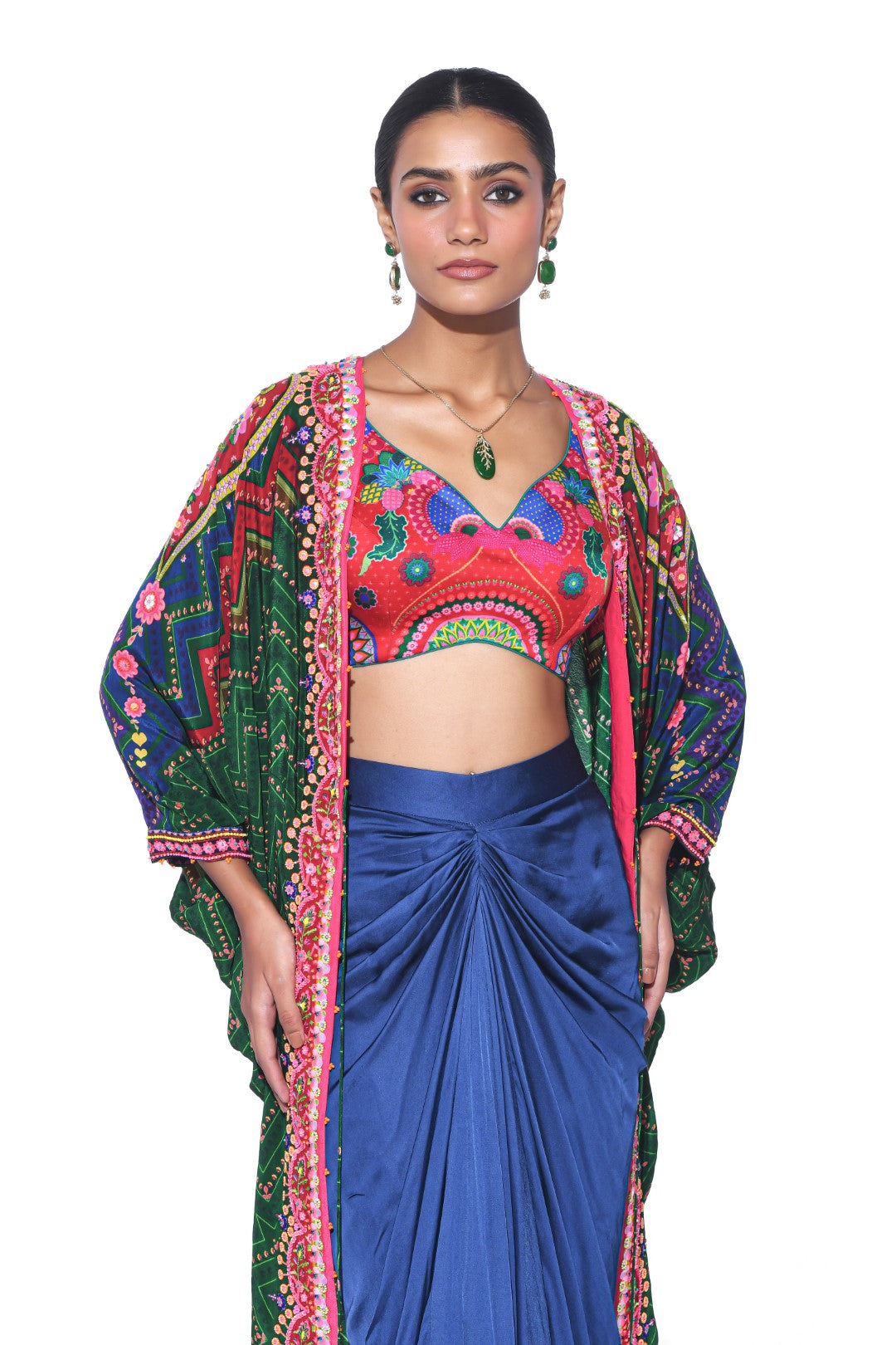 Jade Hand Embroidered Shrug Set-Siddhartha Bansal