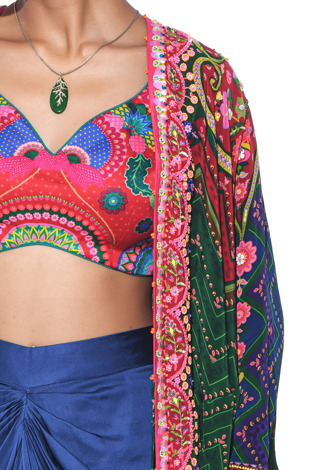 Jade Hand Embroidered Shrug Set-Siddhartha Bansal