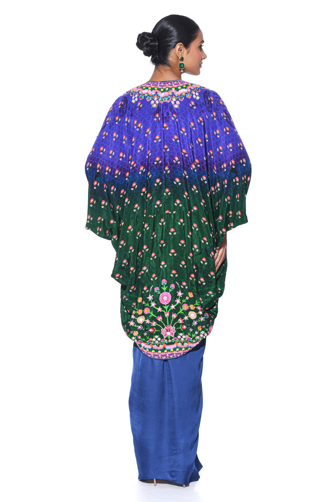 Blue, Green Ombre Hand Embroidered Shrug Set-Siddhartha Bansal