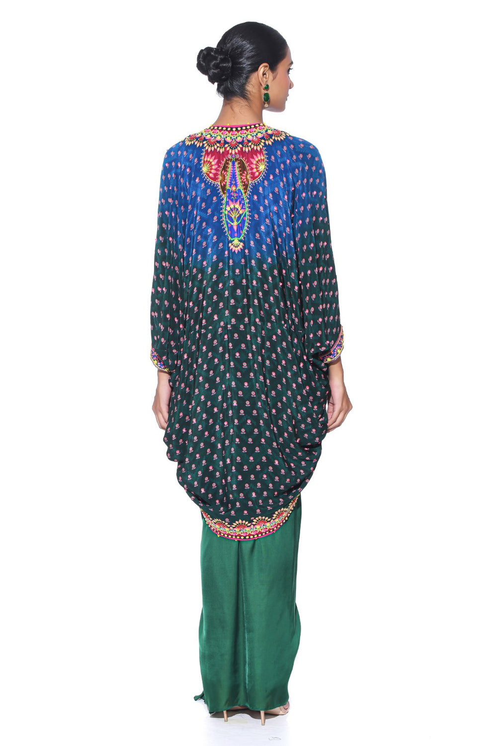 Ombre Oriental Blue Hand Embroidered Shrug Set-Kaftan-Siddhartha Bansal