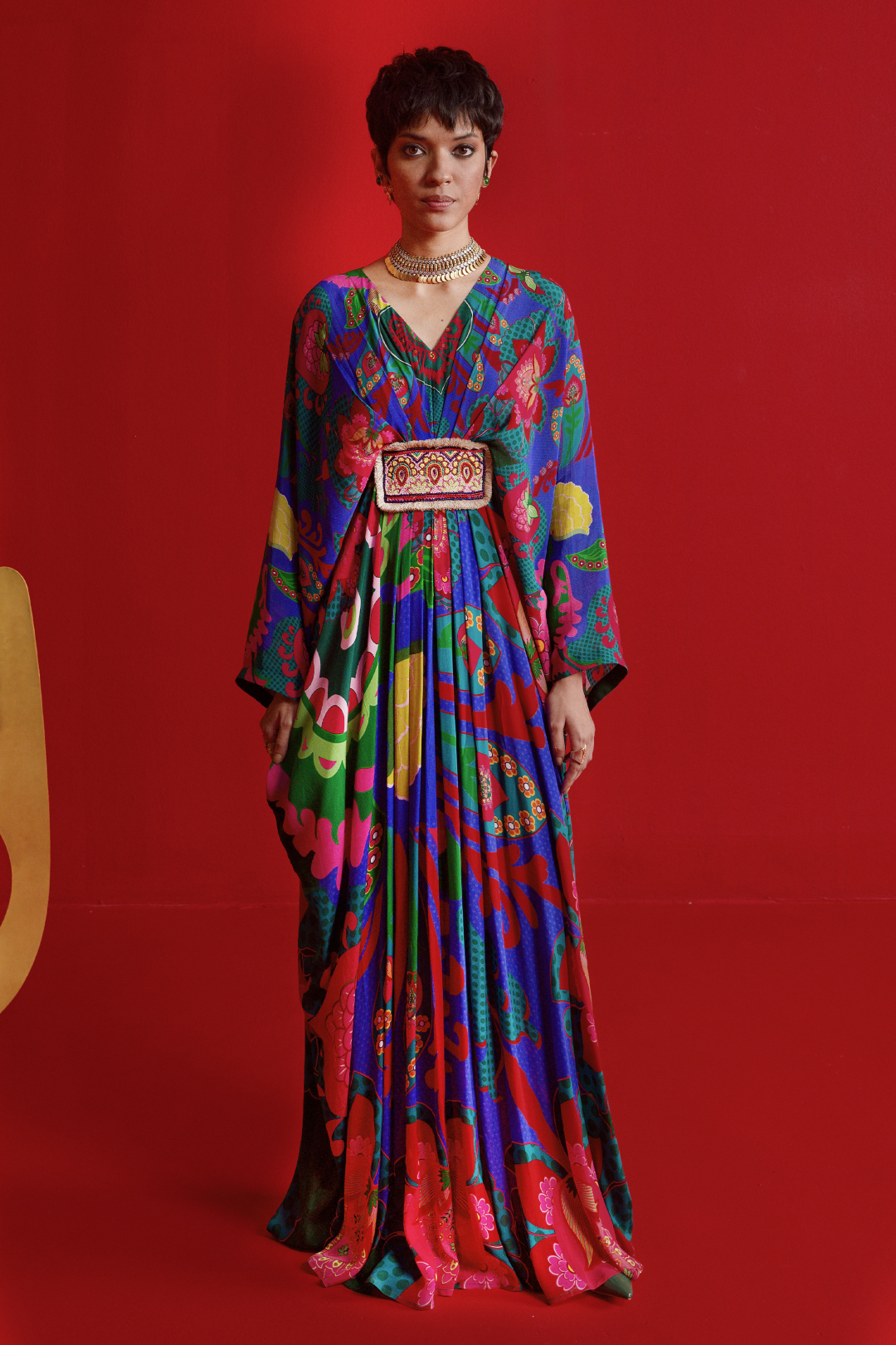 Electric Blue Royal Paisley Belt Kaftan-Kaftan-Siddhartha Bansal