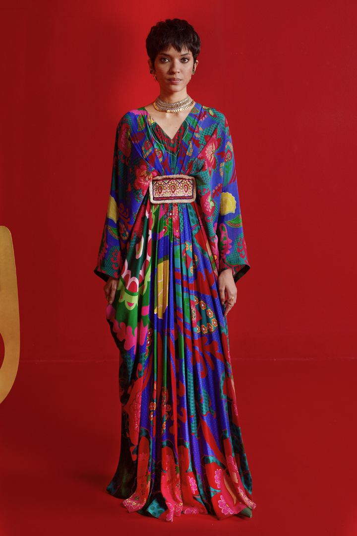 Electric Blue Royal Paisley Belt Kaftan-Kaftan-Siddhartha Bansal