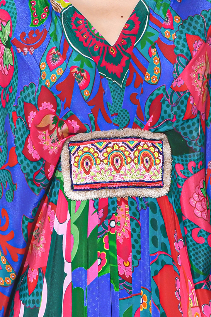 Electric Blue Royal Paisley Belt Kaftan-Kaftan-Siddhartha Bansal