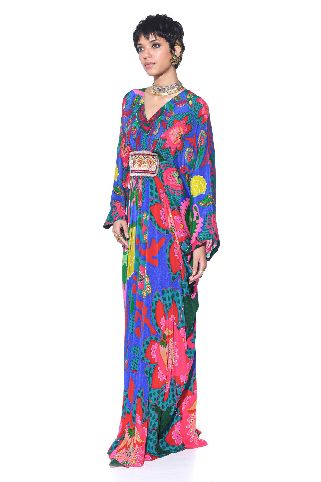Electric Blue Royal Paisley Belt Kaftan-Kaftan-Siddhartha Bansal