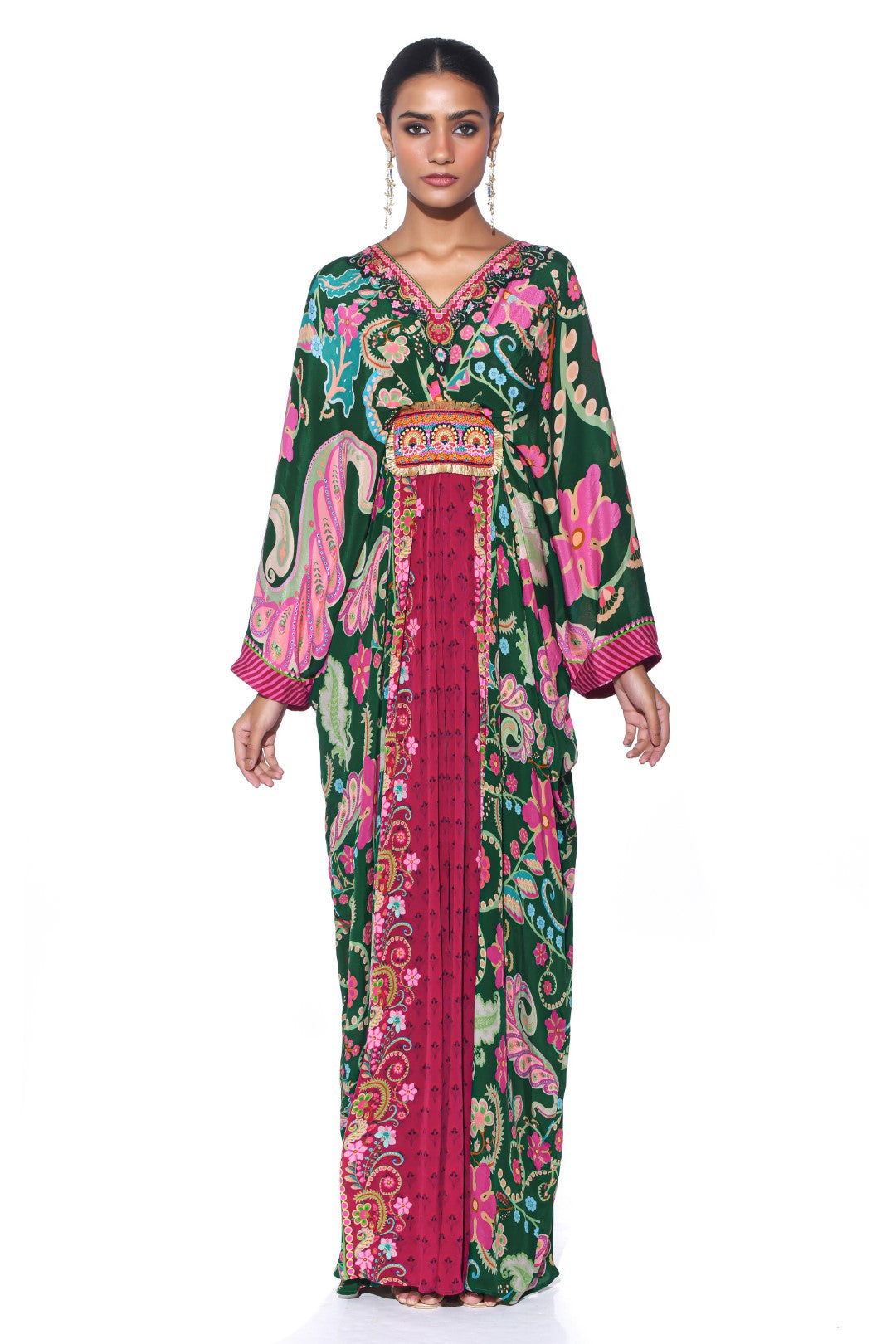 Emerald Royal Paisley Belt Kaftan-Kaftan-Siddhartha Bansal