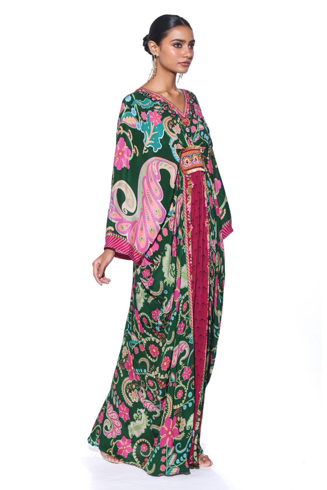 Emerald Royal Paisley Belt Kaftan-Kaftan-Siddhartha Bansal