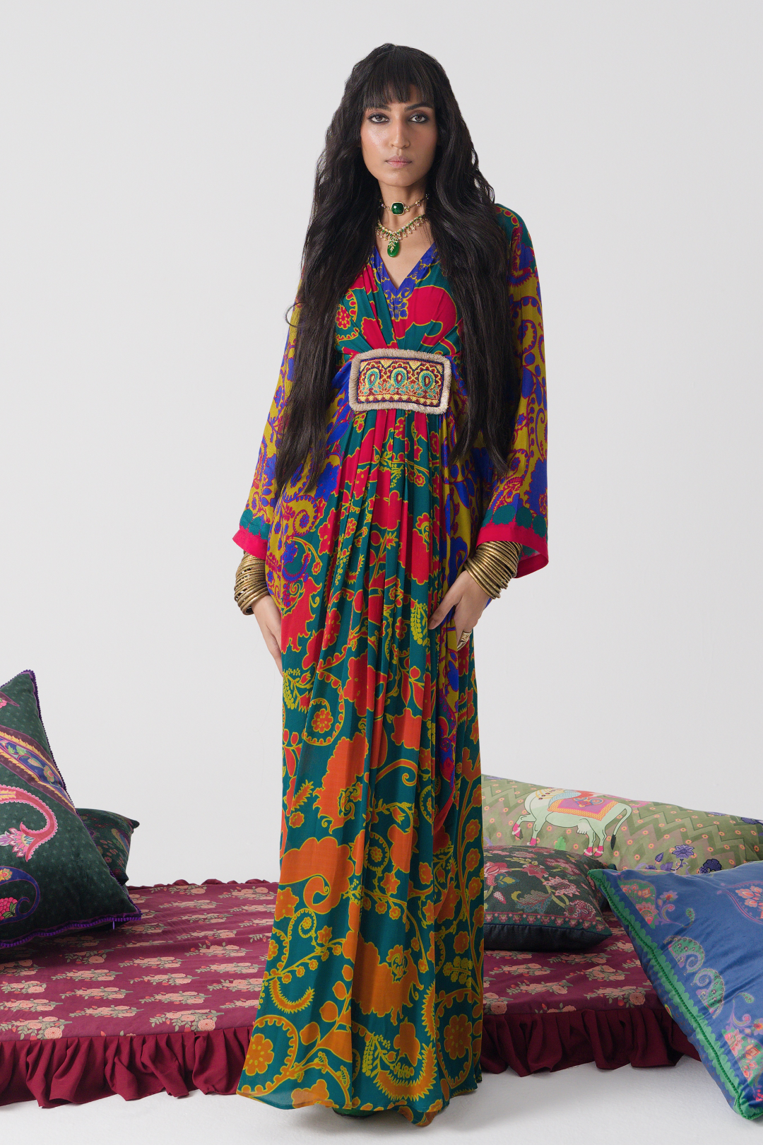 Emerald Royal Paisley Belt Kaftan-Kaftan-Siddhartha Bansal