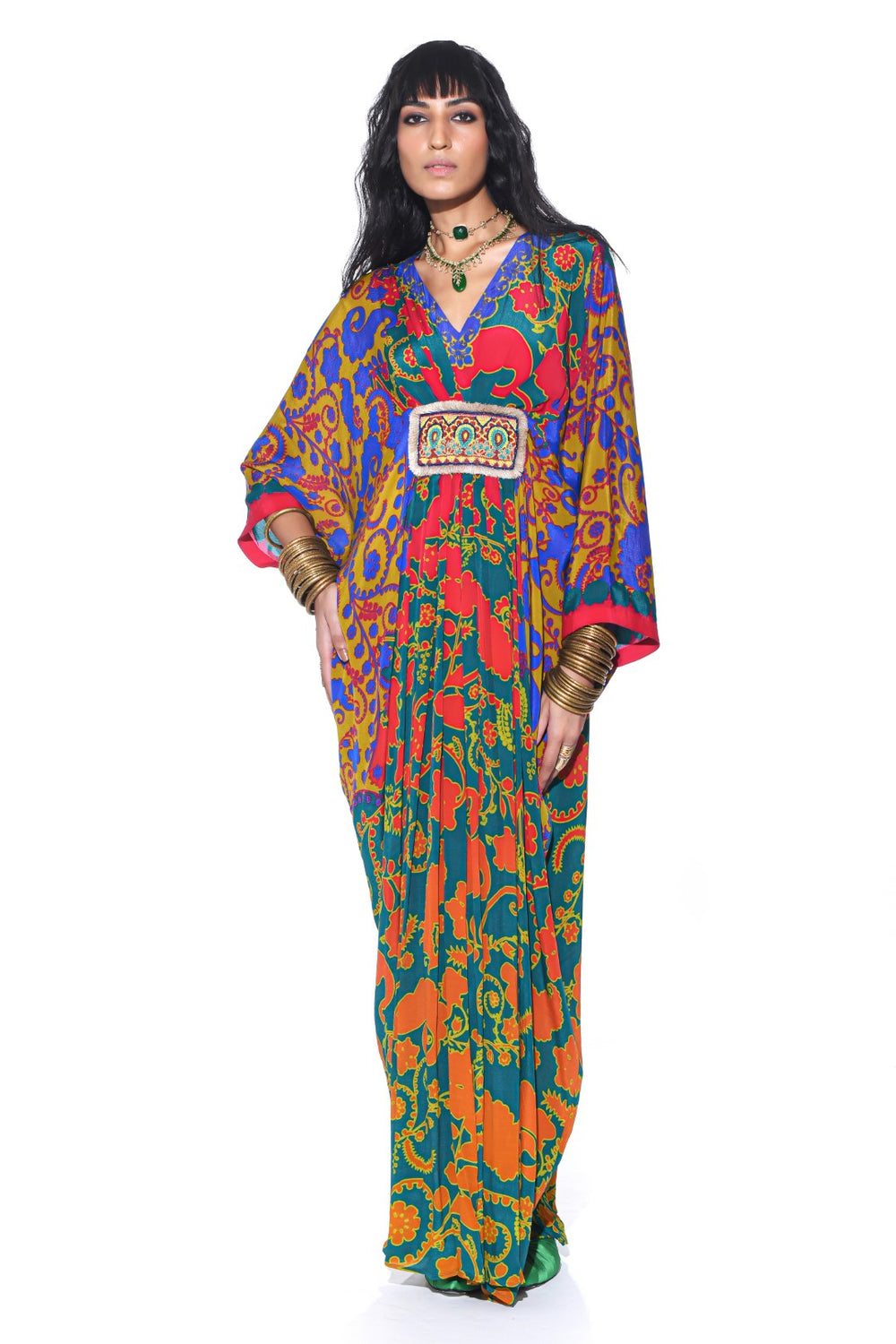 Emerald Royal Paisley Belt Kaftan-Kaftan-Siddhartha Bansal