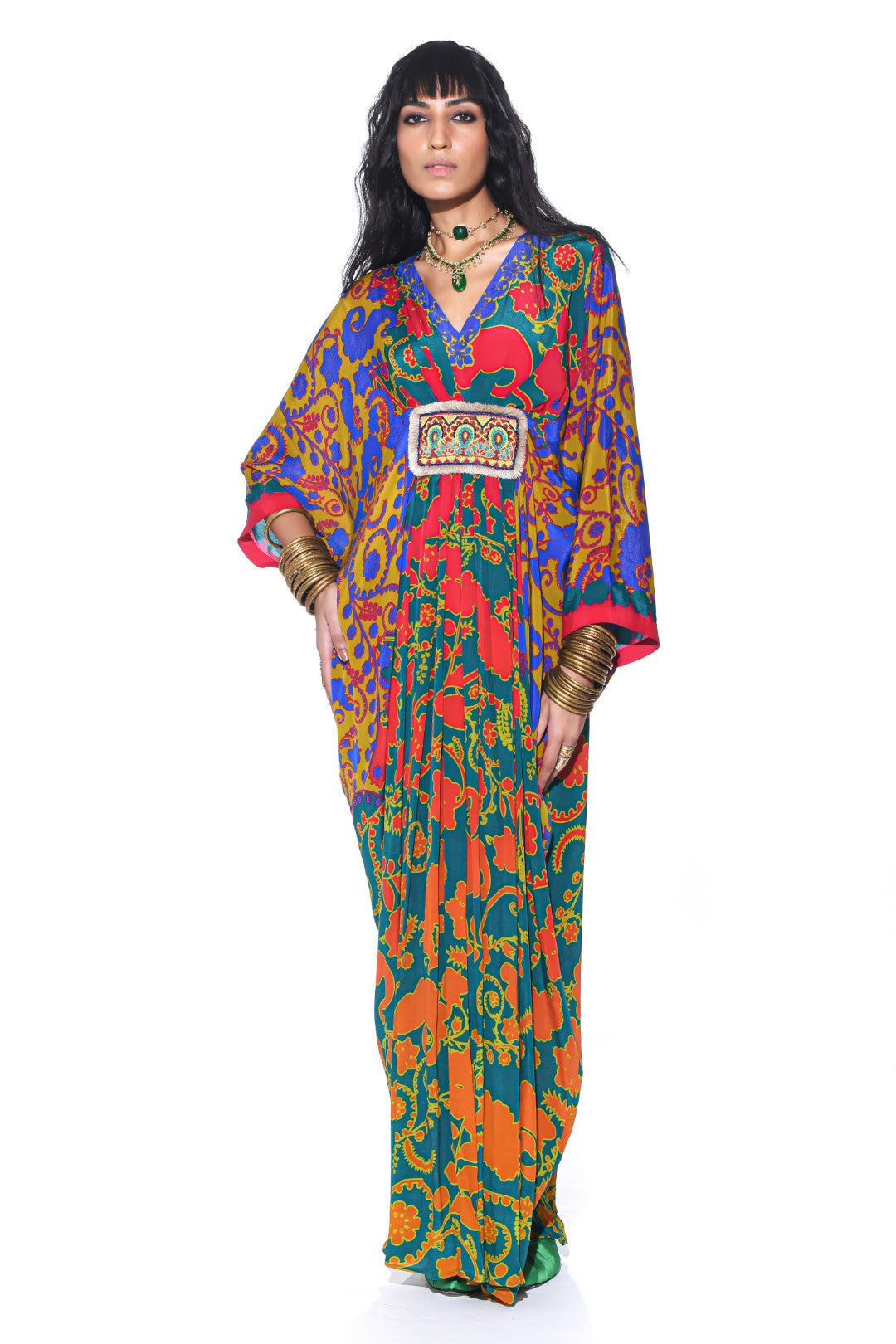 Emerald Royal Paisley Belt Kaftan-Kaftan-Siddhartha Bansal