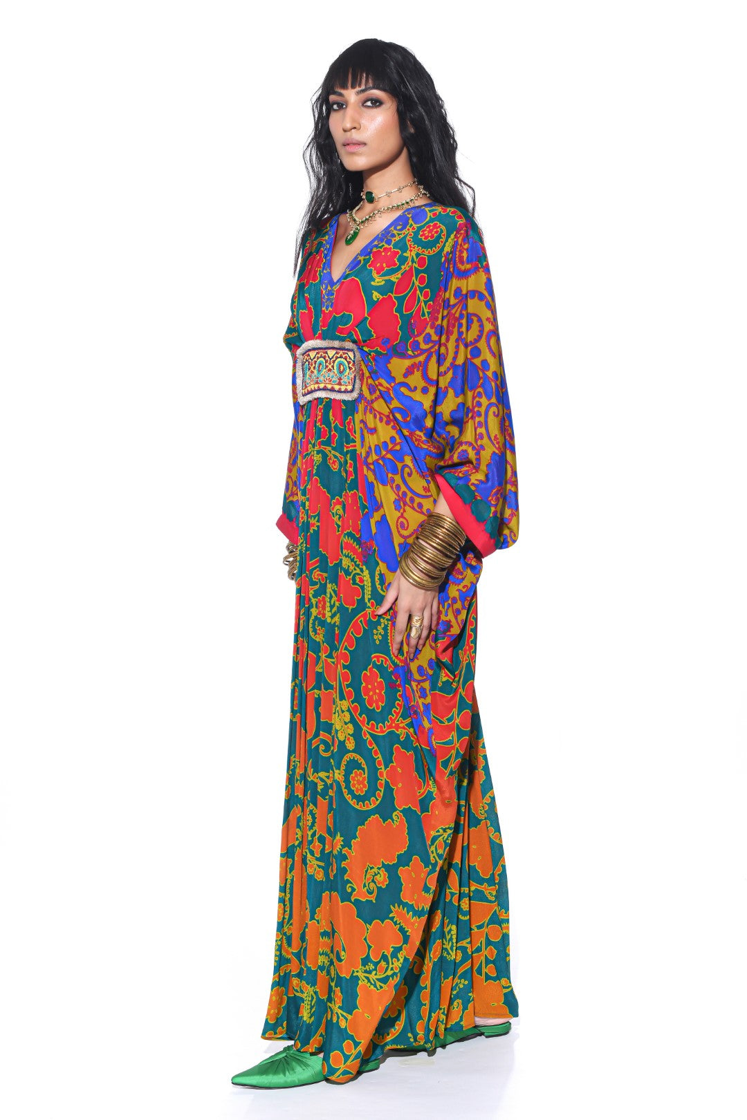 Emerald Royal Paisley Belt Kaftan-Kaftan-Siddhartha Bansal