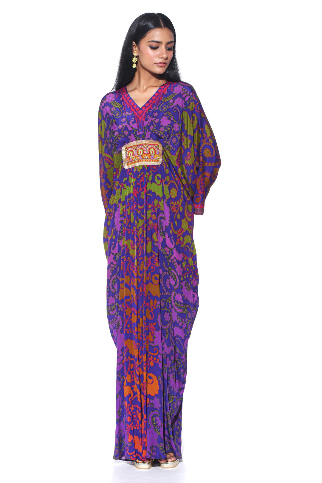 Purple Ombre Paisley Belt Kaftan-Kaftan-Siddhartha Bansal