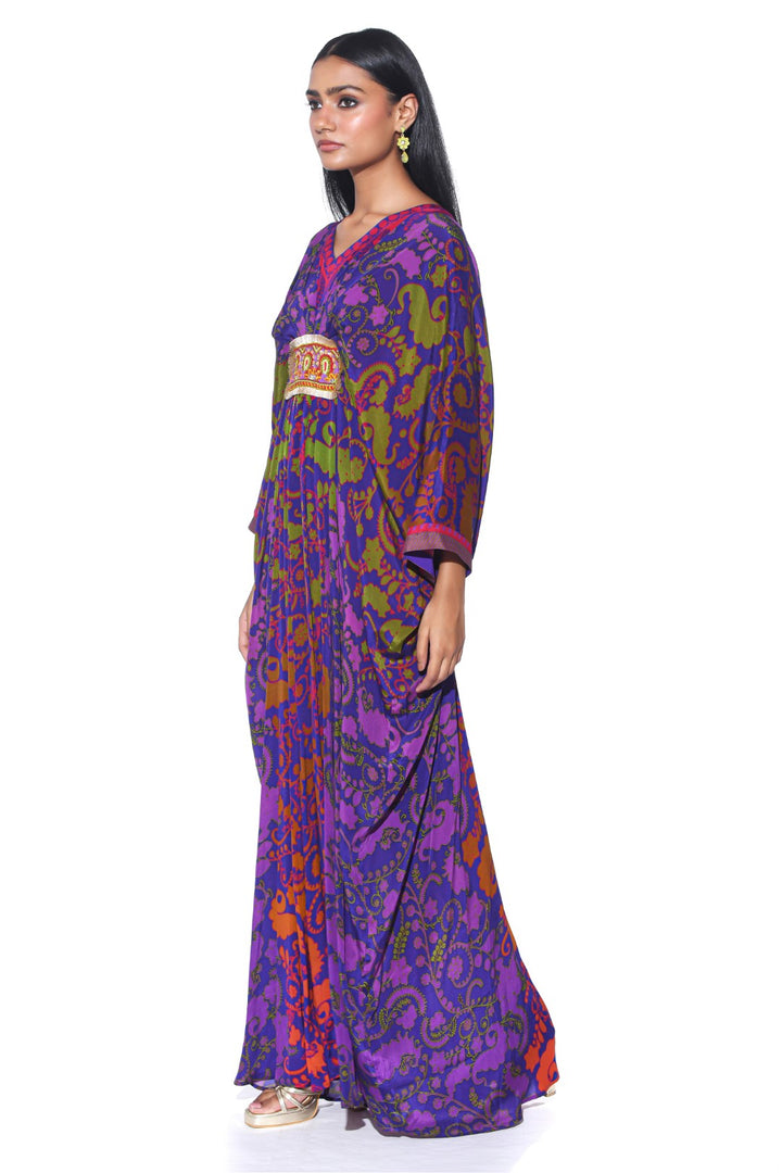 Purple Ombre Paisley Belt Kaftan-Kaftan-Siddhartha Bansal