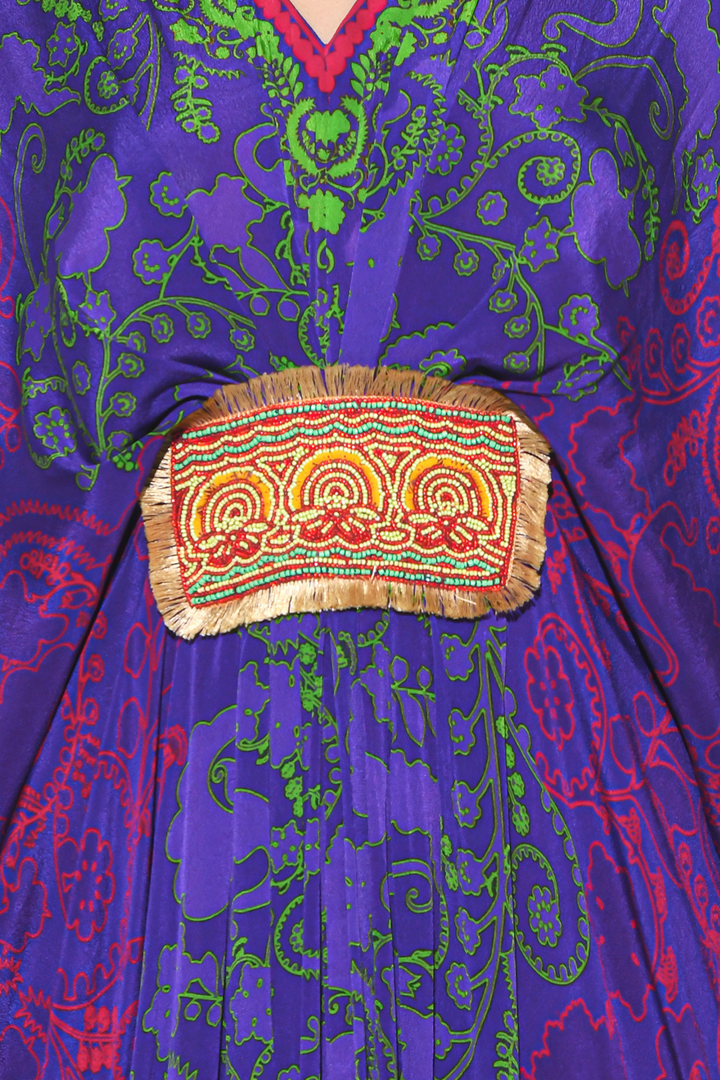 Violet Green Paisley Belt Kaftan-Kaftan-Siddhartha Bansal