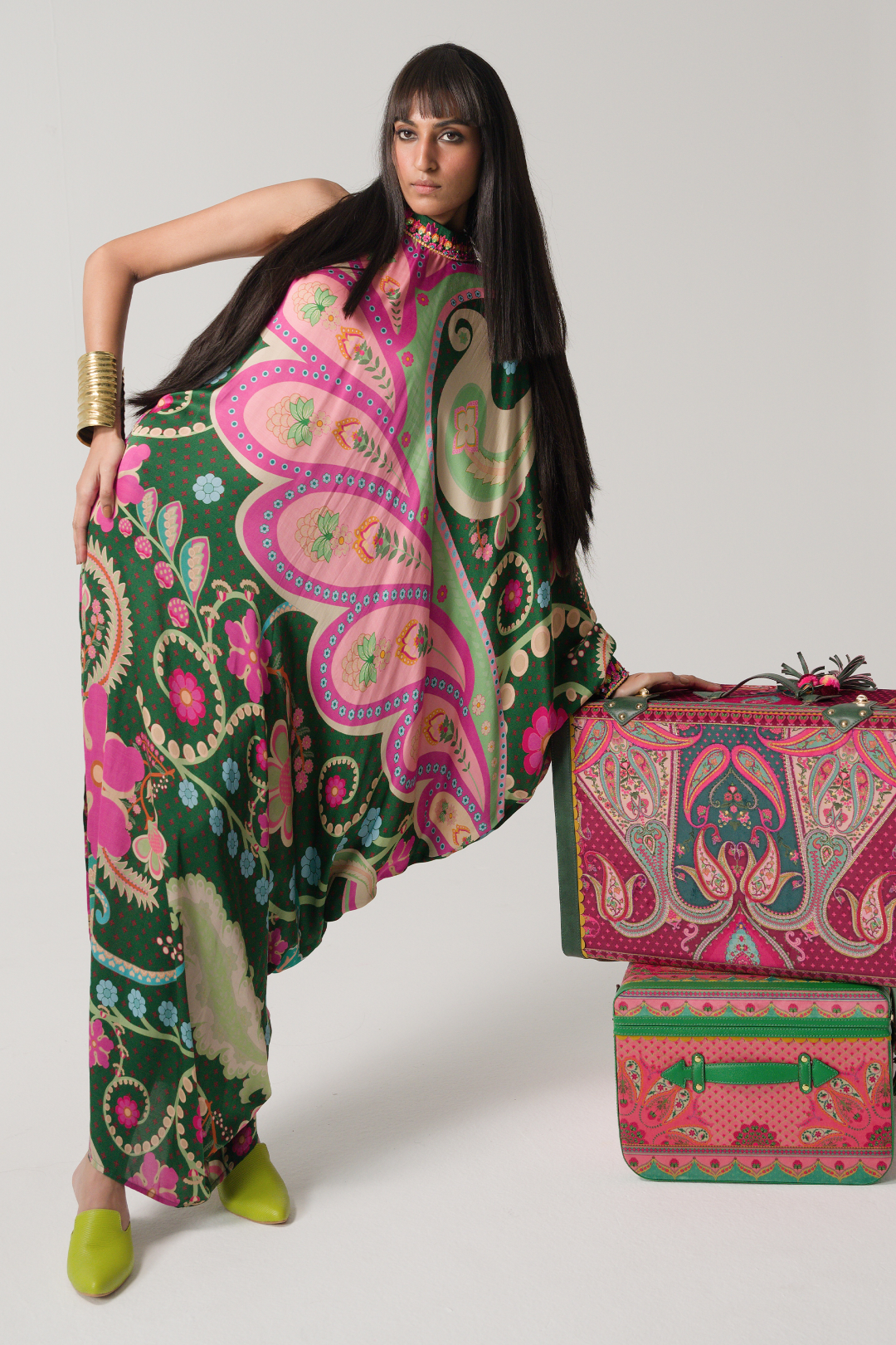 Emerald One Shoulder Dress-Kaftan, Dress-Siddhartha Bansal