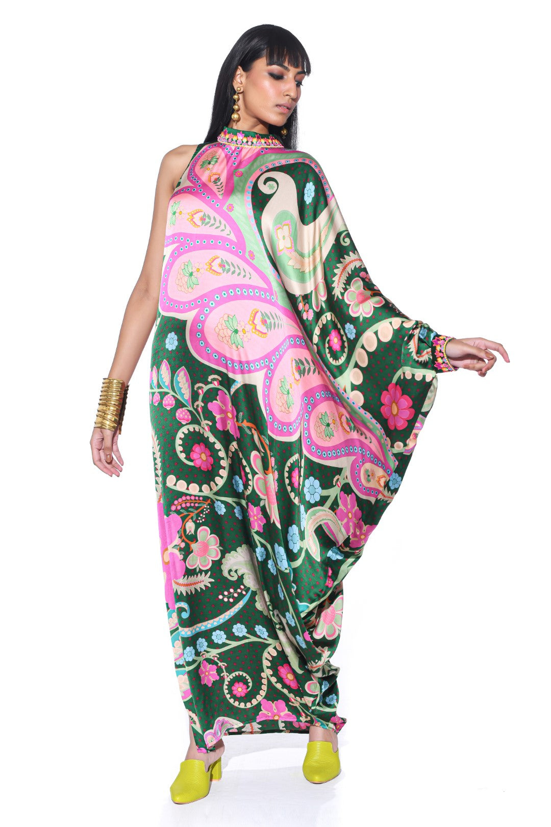 Emerald One Shoulder Dress-Kaftan, Dress-Siddhartha Bansal