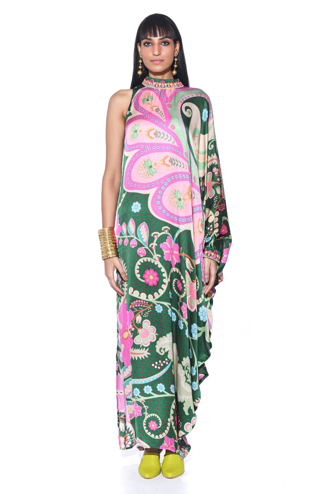 Emerald One Shoulder Dress-Kaftan, Dress-Siddhartha Bansal