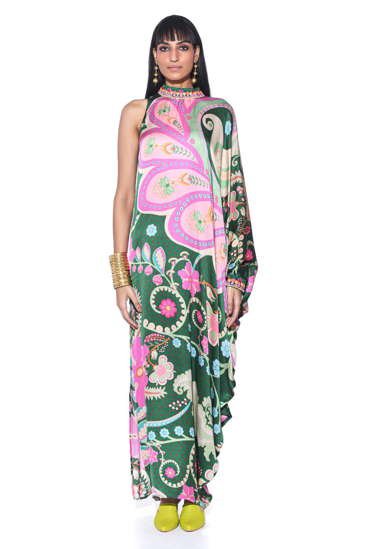 Emerald One Shoulder Dress-Kaftan, Dress-Siddhartha Bansal
