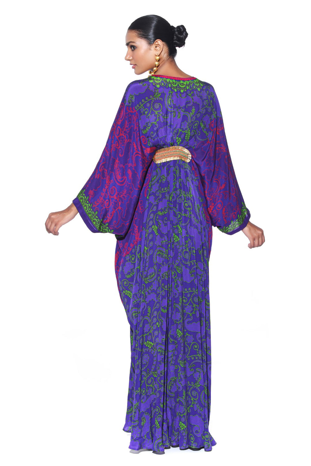 Violet Green Paisley Belt Kaftan-Kaftan-Siddhartha Bansal