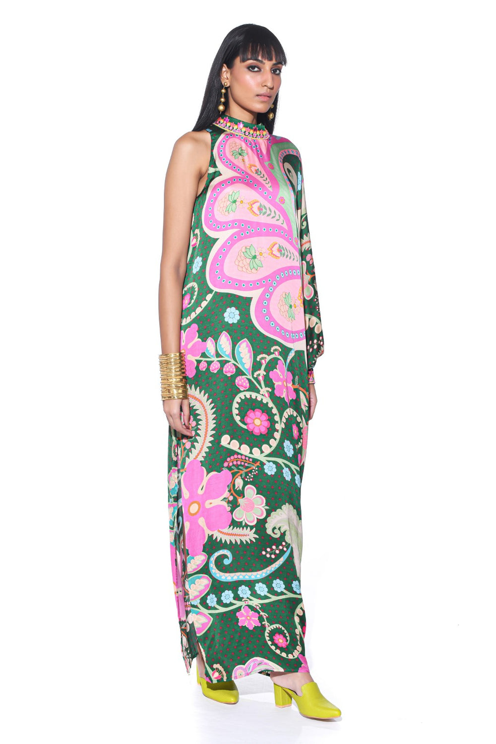 Emerald One Shoulder Dress-Kaftan, Dress-Siddhartha Bansal