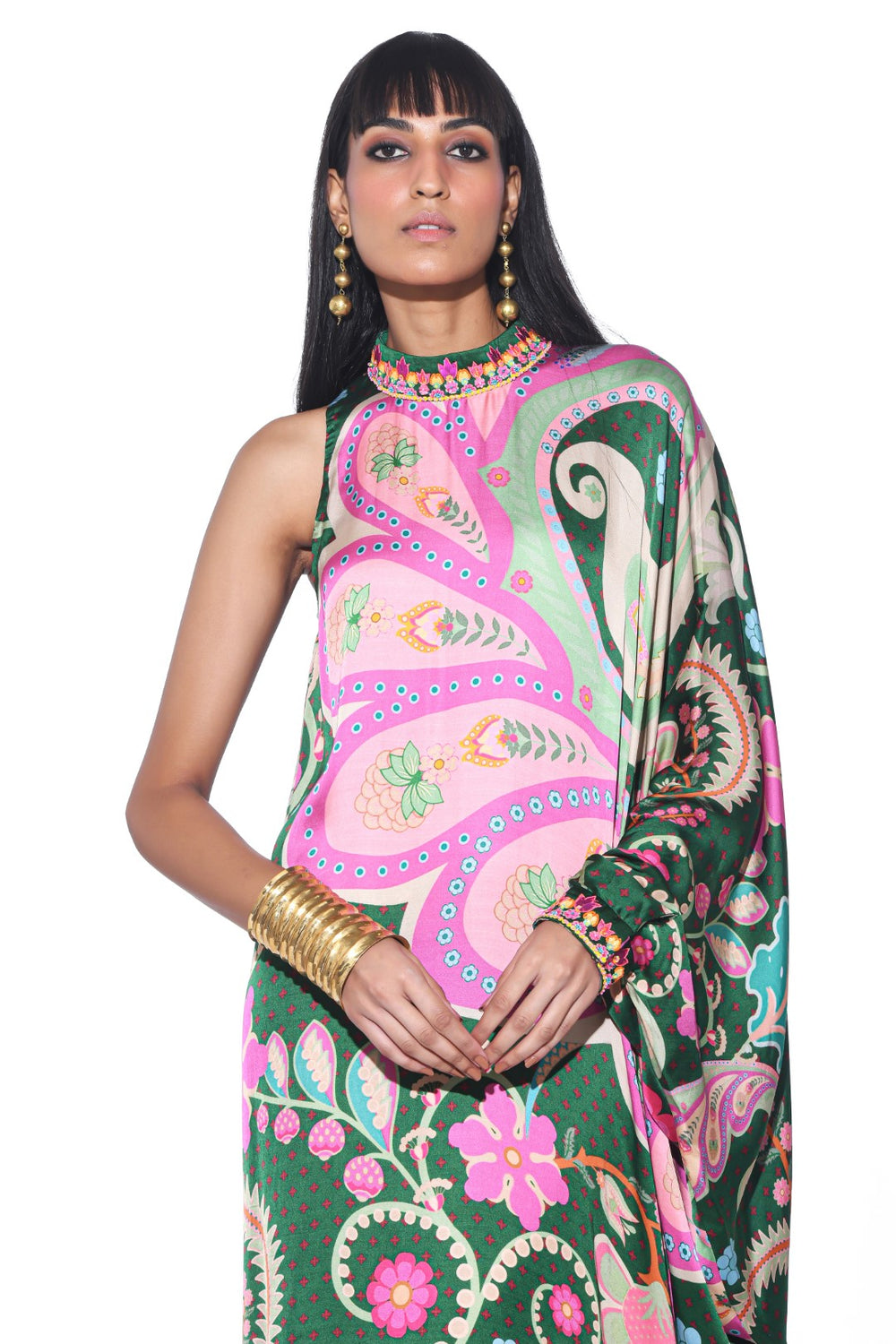 Emerald One Shoulder Dress-Kaftan, Dress-Siddhartha Bansal
