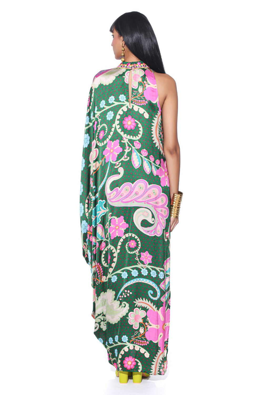 Emerald One Shoulder Dress-Kaftan, Dress-Siddhartha Bansal