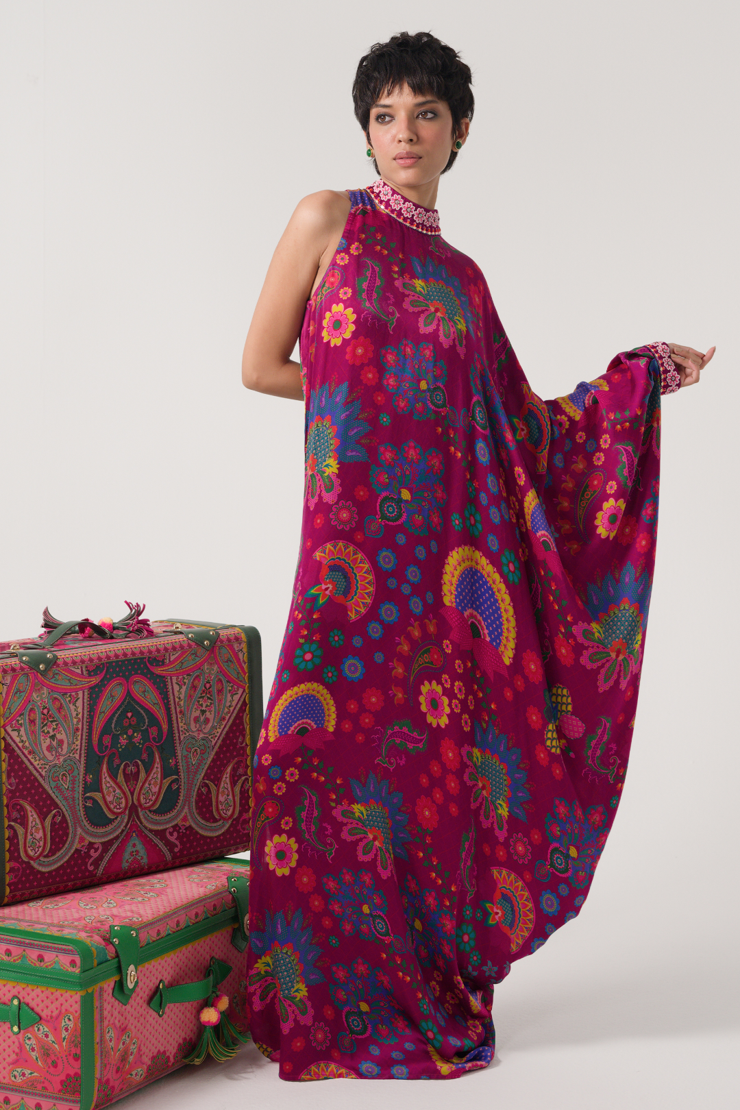 Crimson Red One Shoulder Dress-Kaftan, Dress-Siddhartha Bansal