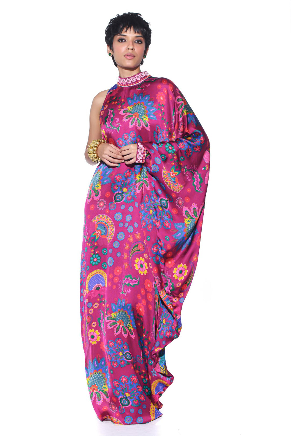Crimson Red One Shoulder Dress-Kaftan, Dress-Siddhartha Bansal