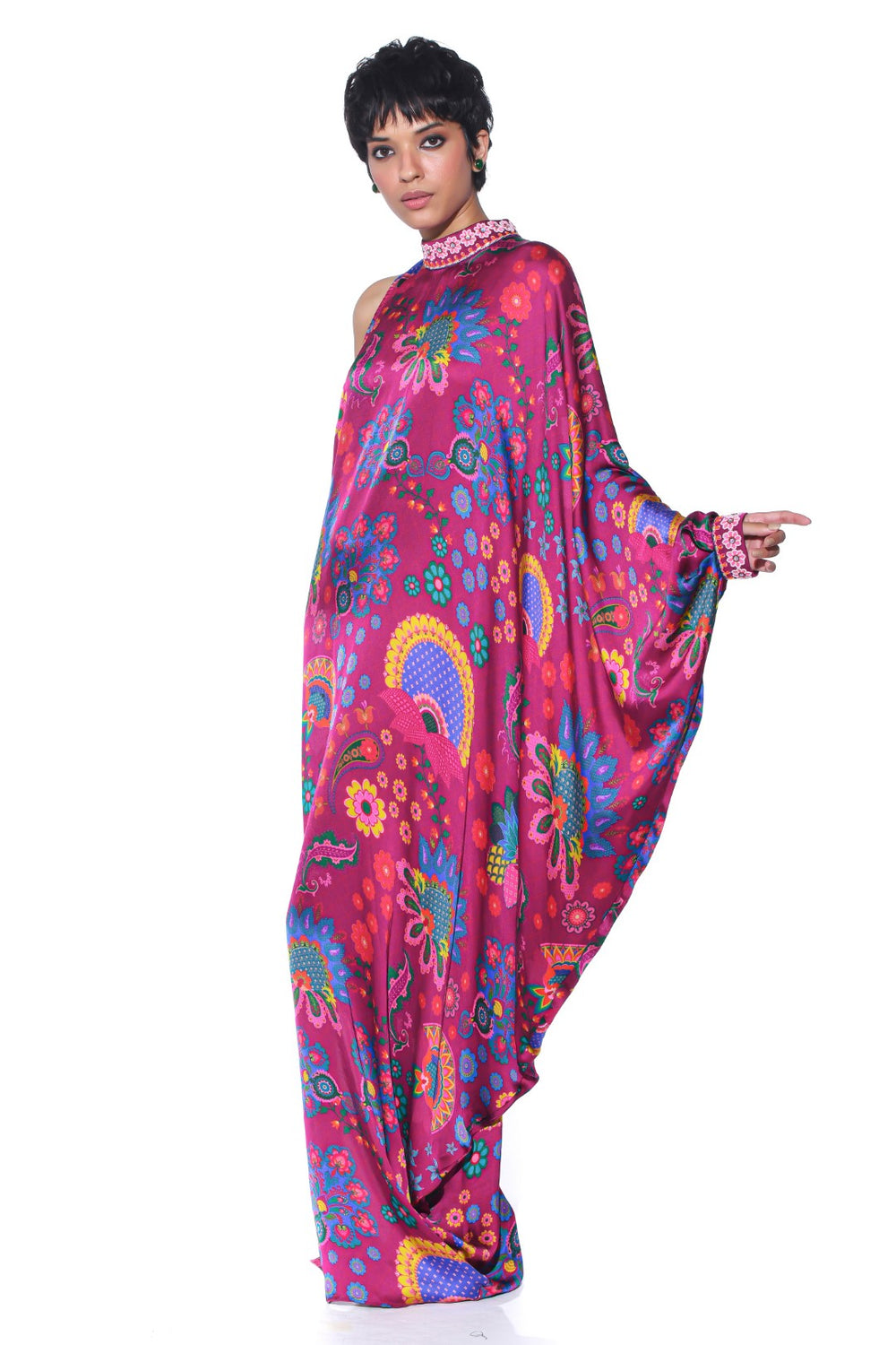 Crimson Red One Shoulder Dress-Kaftan, Dress-Siddhartha Bansal