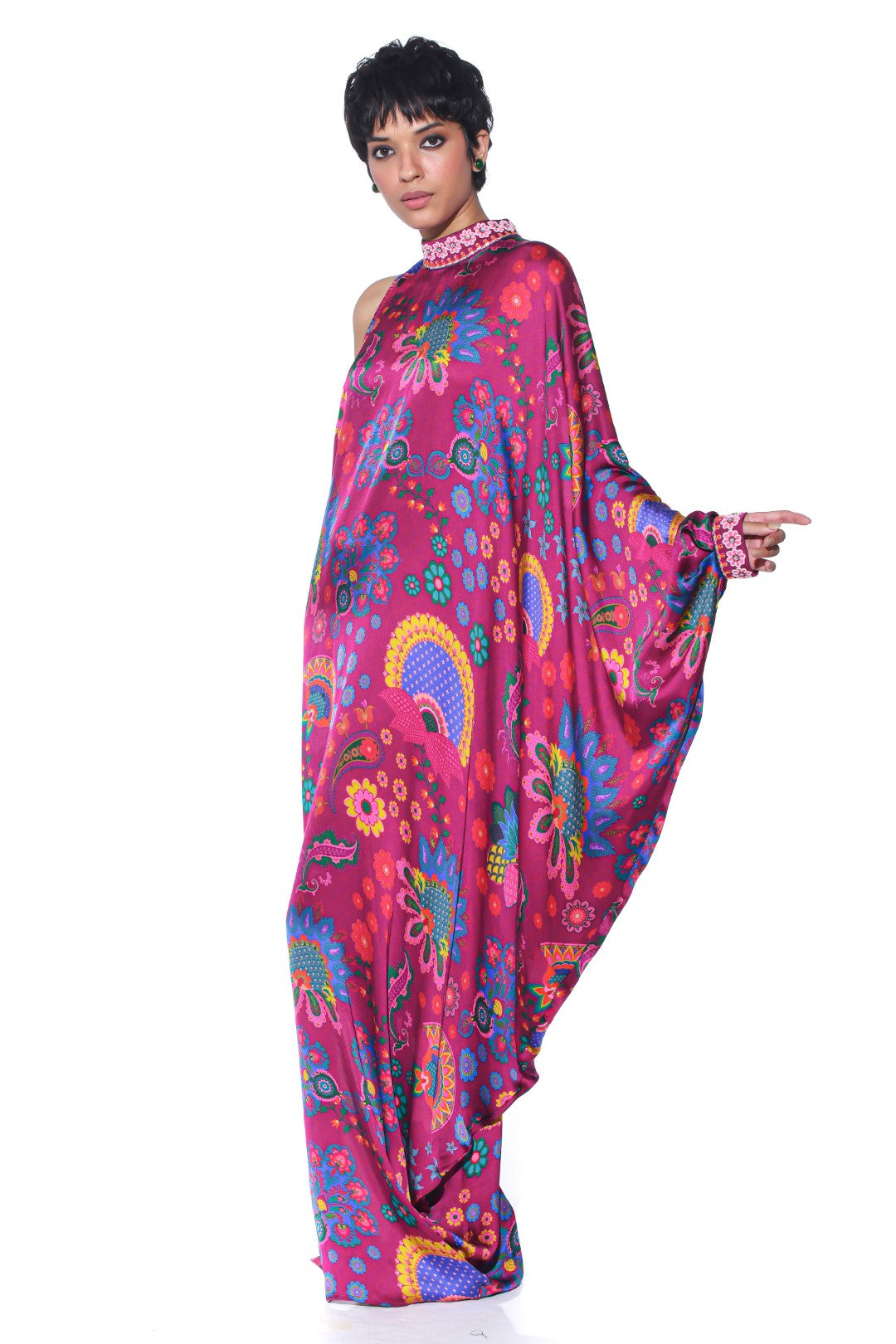 Crimson Red One Shoulder Dress-Kaftan, Dress-Siddhartha Bansal