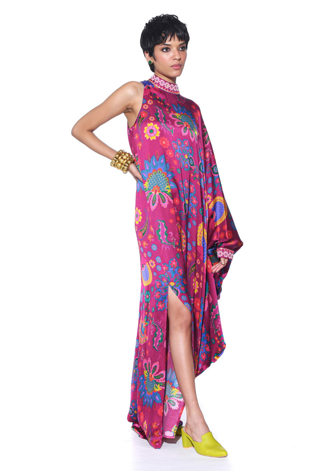 Crimson Red One Shoulder Dress-Kaftan, Dress-Siddhartha Bansal