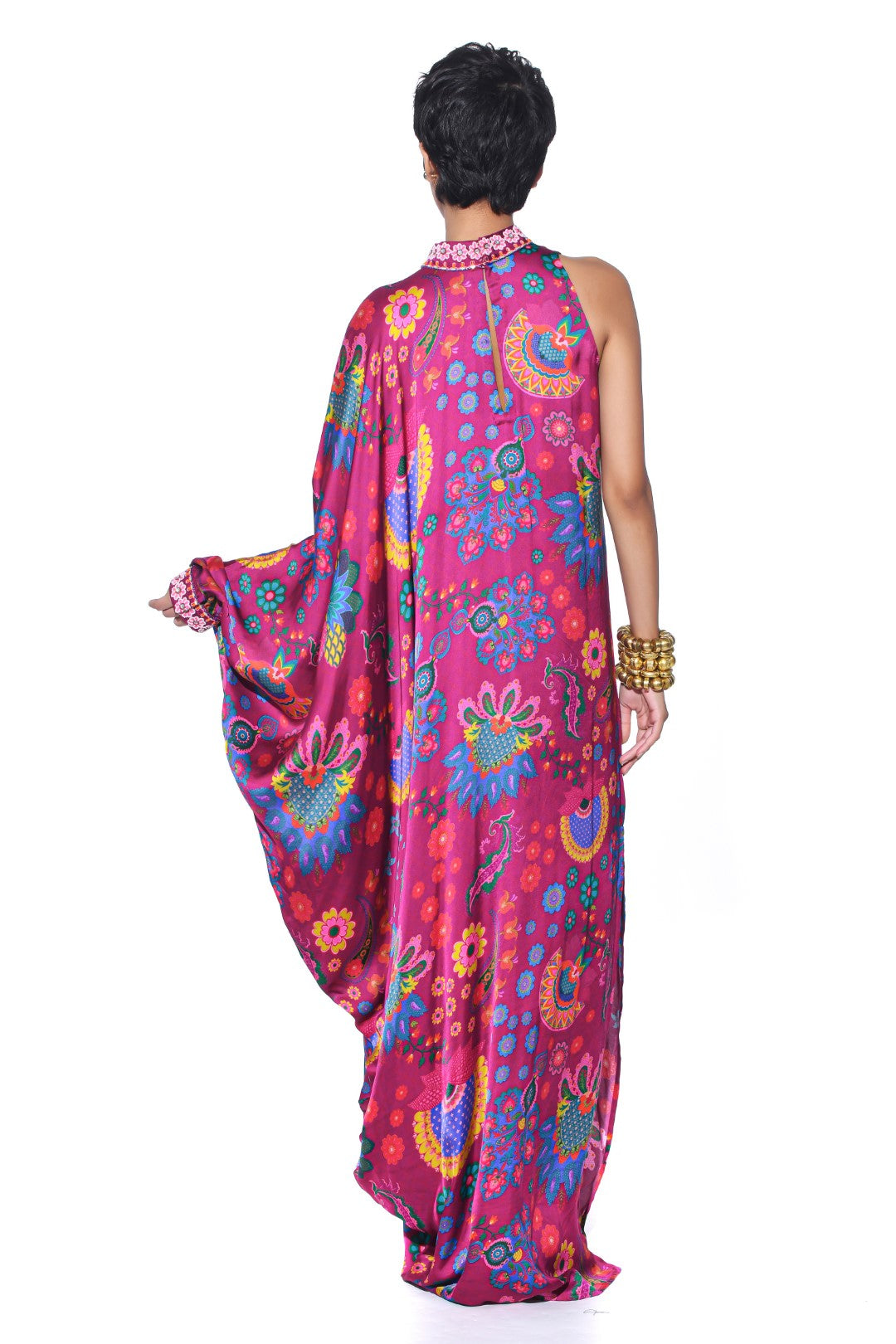Crimson Red One Shoulder Dress-Kaftan, Dress-Siddhartha Bansal