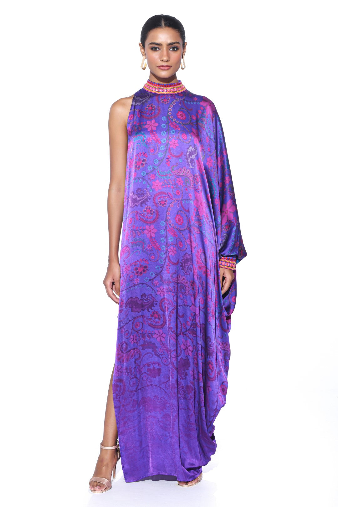 Royal Purple One Shoulder Dress-Kaftan, Dress-Siddhartha Bansal